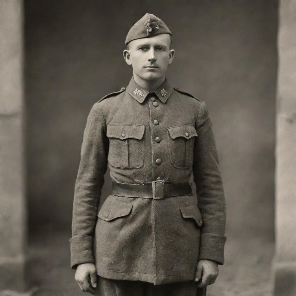 World War I American private in full uniform standing with discipline and pride