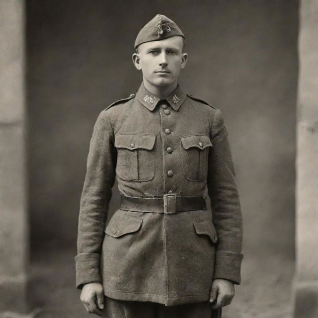 World War I American private in full uniform standing with discipline and pride