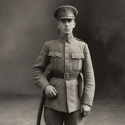 World War I American private in full uniform standing with discipline and pride