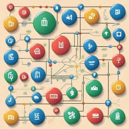 A detailed and colorful illustration of various logic gates such as AND, OR, NOT, NAND, and NOR, seamlessly integrated into a physics-themed background