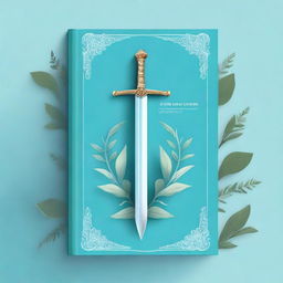 Create a light blue fantasy book cover featuring a prominent sword at the center