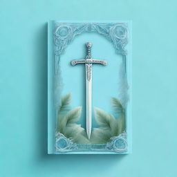 Create a light blue fantasy book cover featuring a prominent sword at the center