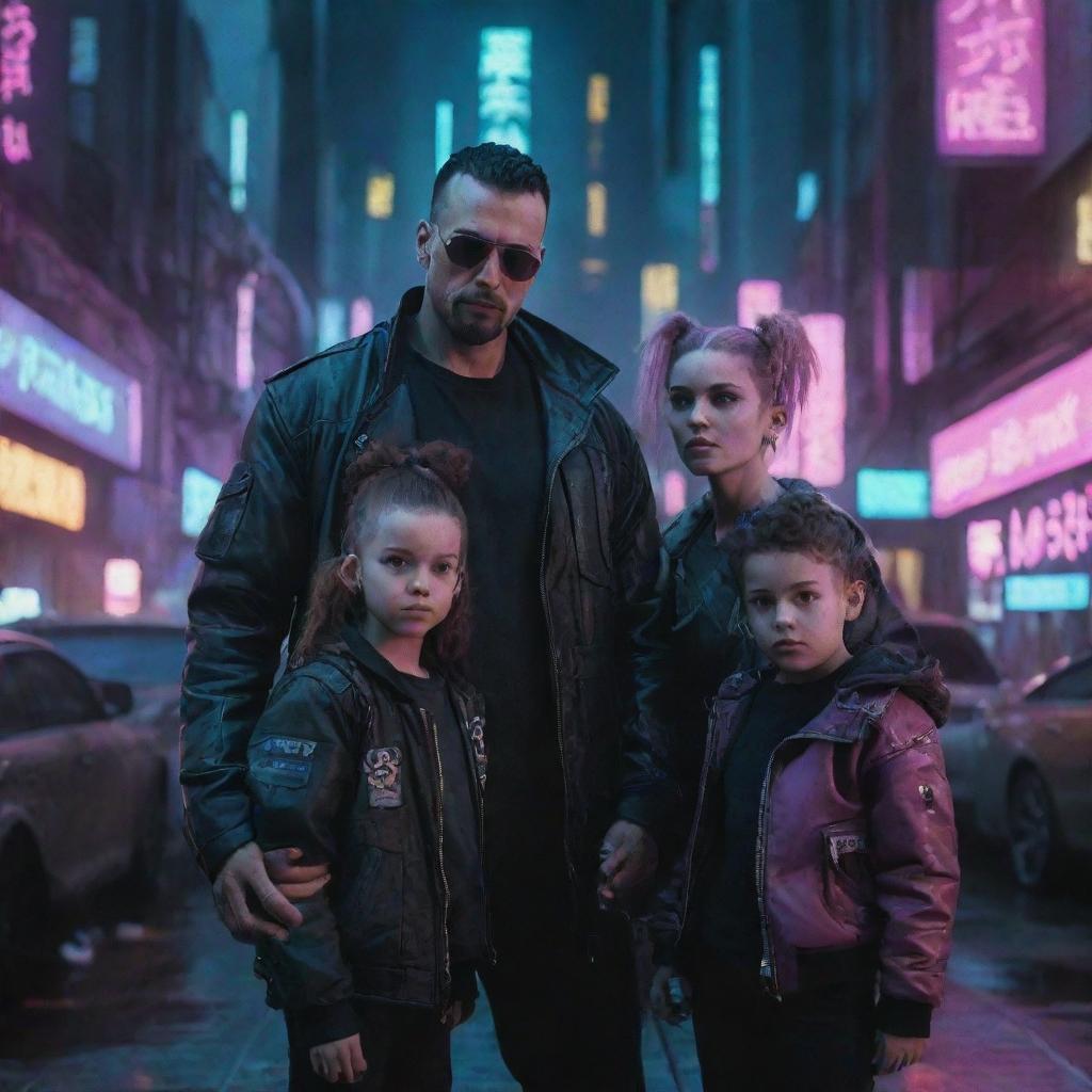 A family in cyberpunk