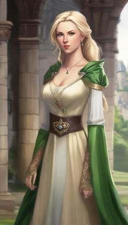 Generate a Dungeons & Dragons character of a female human belonging to a wealthy family who is deeply interested in charity