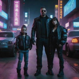 A family in cyberpunk