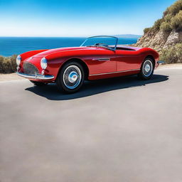 A sleek 1960's Italian sports car parked on a scenic coastal road