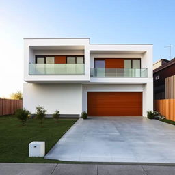Modern house front elevation with clean lines, large glass windows and minimalist aesthetics