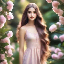 A beautiful girl with long, flowing hair looking serene and elegant