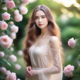 A beautiful girl with long, flowing hair looking serene and elegant