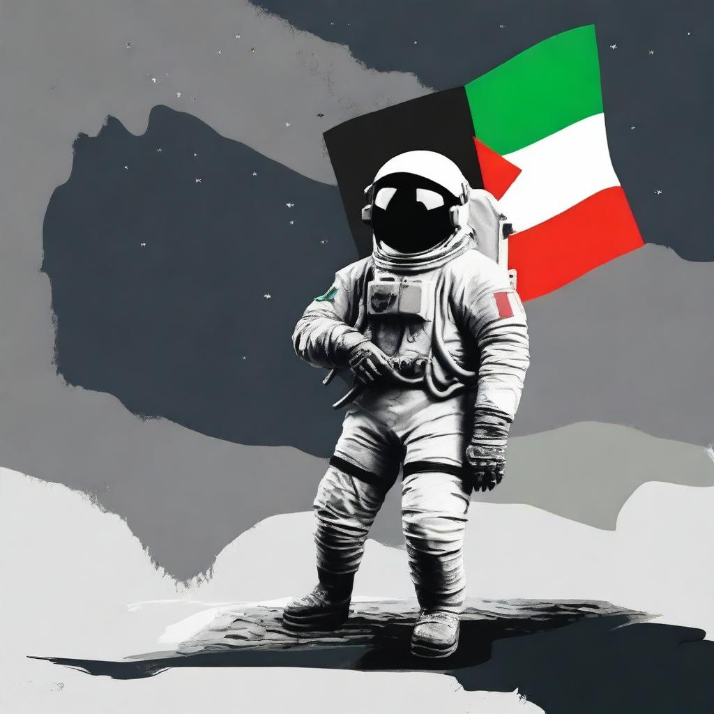 Create an image of an astronaut with the Palestinian flag on top of it