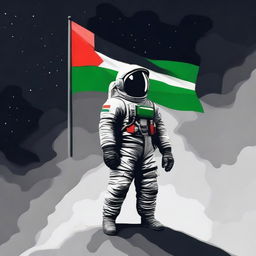 Create an image of an astronaut with the Palestinian flag on top of it