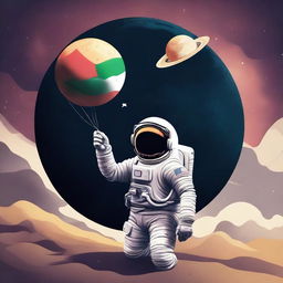 Create an image of an astronaut holding the Palestinian flag, floating in space with the beautiful planets of the Solar System surrounding him