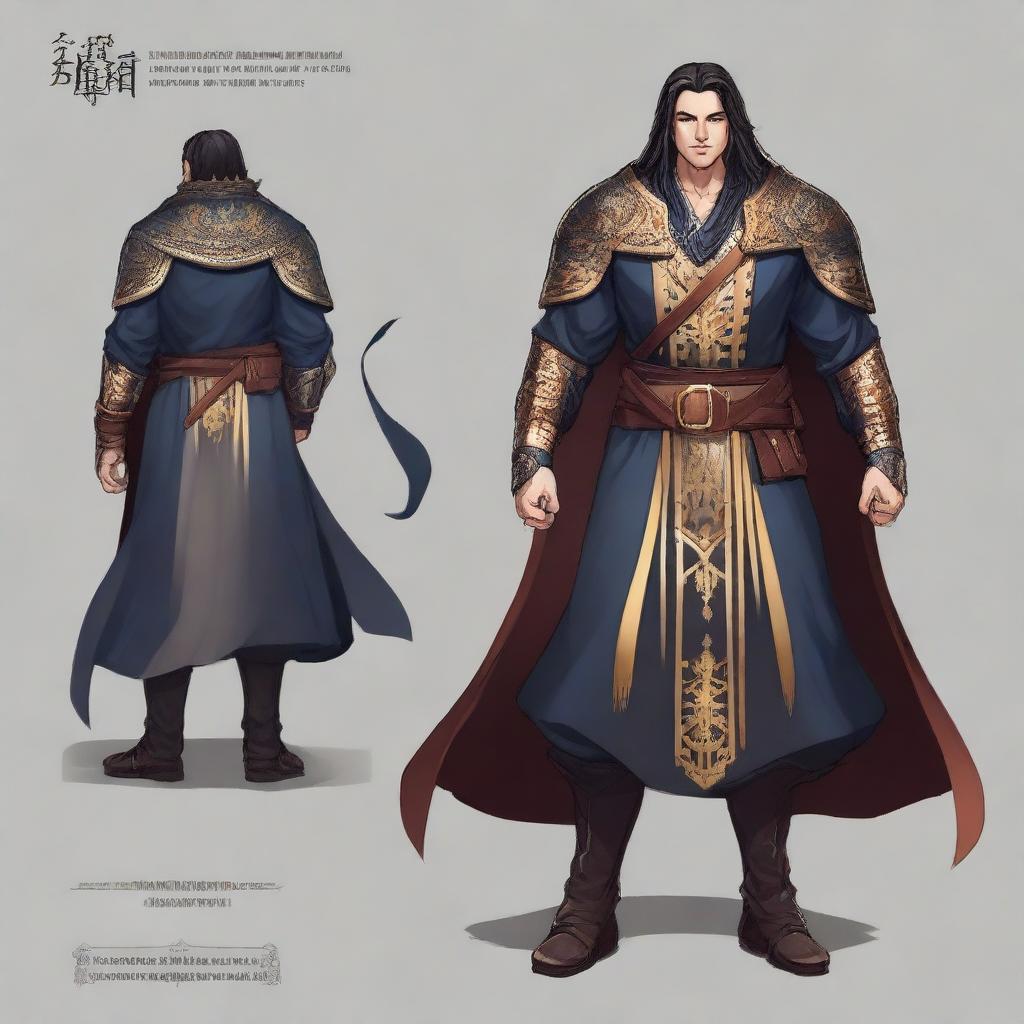 An elegant character design of a hero from the Honor of King game, dominated by black