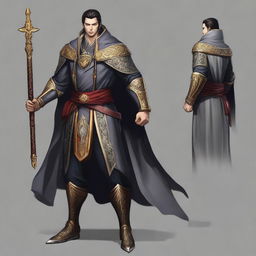 An elegant character design of a hero from the Honor of King game, dominated by black