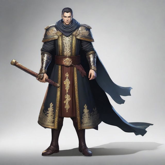 An elegant character design of a hero from the Honor of King game, dominated by black