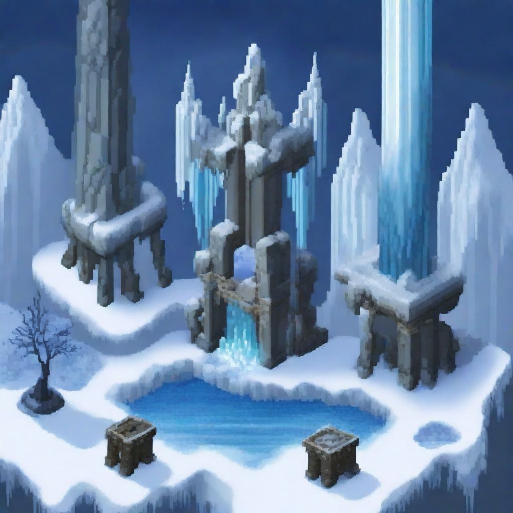 A pixel art representation of the Frozen Throne from Warcraft III