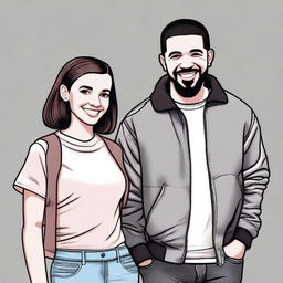 A detailed and realistic drawing of Drake and Millie Bobby Brown standing together