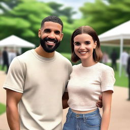 A photo-realistic image of Drake and Millie Bobby Brown standing together