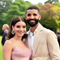 A photo-realistic image of Drake and Millie Bobby Brown standing together