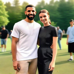 A photo-realistic image of Drake and Millie Bobby Brown standing together