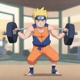 Naruto Uzumaki from the anime series Naruto is lifting weights in a gym