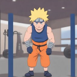 Naruto Uzumaki from the anime series Naruto is lifting weights in a gym