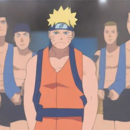 Naruto Uzumaki from the Naruto series lifting weights in a gym setting