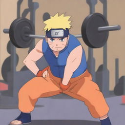 Naruto Uzumaki from the Naruto series lifting weights in a gym setting