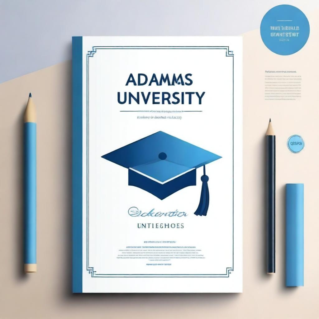 Create a thesis cover page with a white and blue light theme