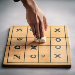 A person confidently playing tic-tac-toe (3 en raya) and always winning