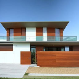 Modern house front elevation with clean lines, large glass windows and minimalist aesthetics