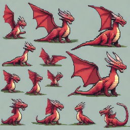 A set of 300 pixel art images featuring a majestic dragon in various poses and scenes