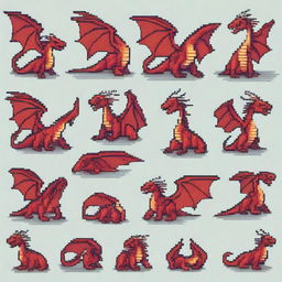 A set of 300 pixel art images featuring a majestic dragon in various poses and scenes