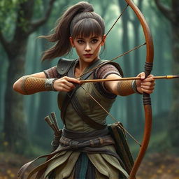 A human warrior with a ponytail and bangs, wielding a longbow