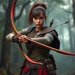 A human warrior with a ponytail and bangs, wielding a longbow