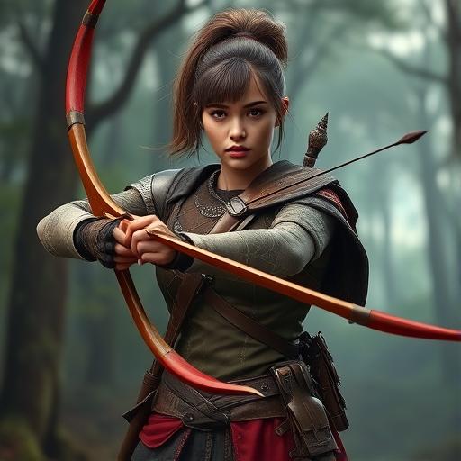 A human warrior with a ponytail and bangs, wielding a longbow