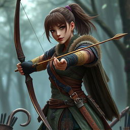 A human warrior with a ponytail and bangs, wielding a longbow