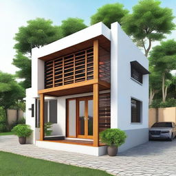 Design a small 5x5 meter house with one bedroom and a bathroom in a modern African style