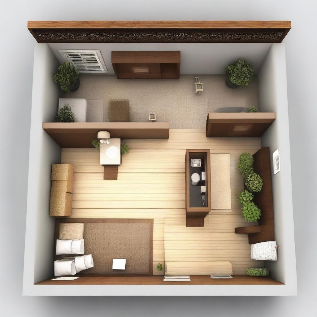 Design a small 5x5 meter house with one bedroom and a bathroom in a modern African style