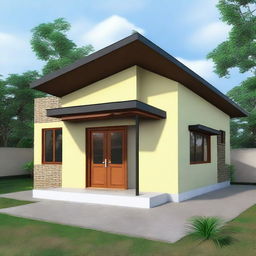 Design a small 5x5 meter house with one bedroom and a bathroom in a modern African style