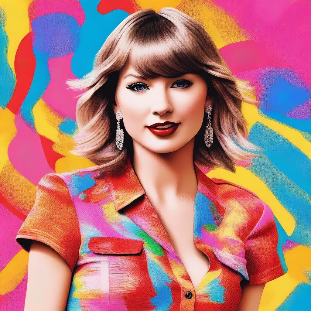 A detailed portrait of Taylor Swift, capturing her iconic style and vibrant personality