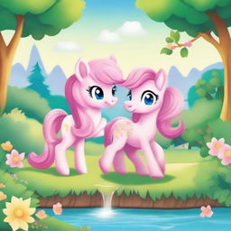 A pink pony lives in Ponyland and needs to save her older sister