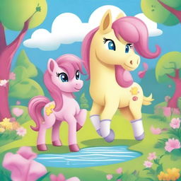 A pink pony lives in Ponyland and needs to save her older sister