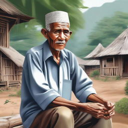 A detailed and heartwarming illustration of an elderly man from Aceh, Indonesia