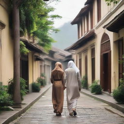 A nostalgic and romantic scene depicting the love story of two young Acehnese individuals in the city of Sigli