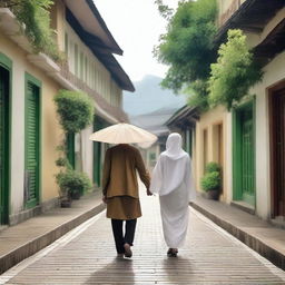 A nostalgic and romantic scene depicting the love story of two young Acehnese individuals in the city of Sigli