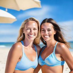 A realistic picture of two women in swimsuits