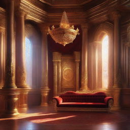 A majestic royal throne room in a detailed digital painting style