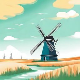 Create a cover for a Dutch grammar book featuring iconic Dutch windmills