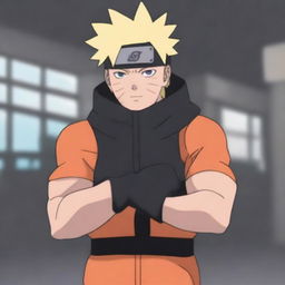 A detailed image of Naruto Uzumaki from the Naruto series lifting heavy weights in a gym